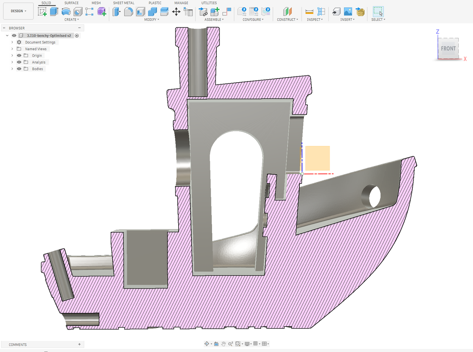 BRep STEP model generated by Point2Solid Studio sectioned inside Autodesk Fusion