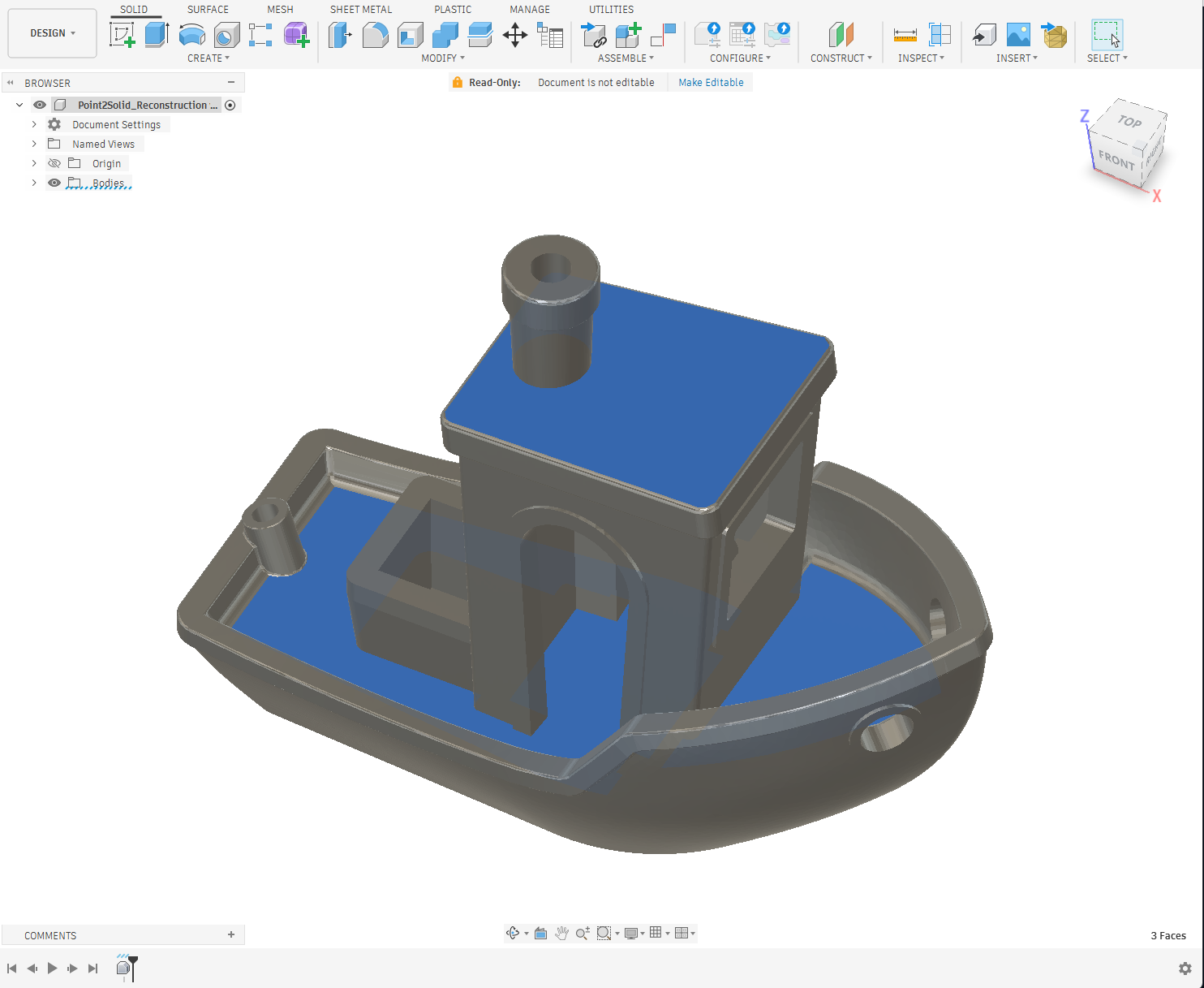Point2Solid reconstructed CAD model opened in Autodesk Fusion
